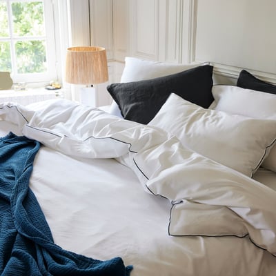 Housse de Couette en satin de coton lavé, RÊVE SATINÉ BLANC CERISE
