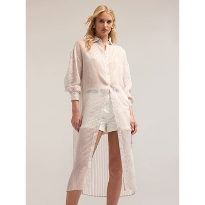 Chemise longue en mousseline de viscose mélangée à fine rayures MOTIVI