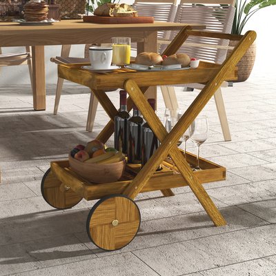Desserte de jardin plateau étagère 3 porte-bouteilles bois d'acacia verni OUTSUNNY