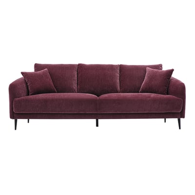 Canapé design 3 places en tissu effet velours prune et métal noir JERRY MILIBOO
