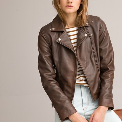 Giacca in pelle da donna marrone corta La Redoute