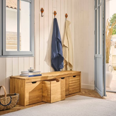 Banc bois massif 4 cubes de rangement - CYRIEL CAMIF