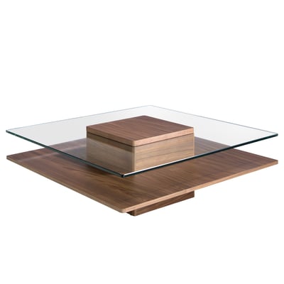Table basse carrée en verre trempé et noyer ANGEL CERDA