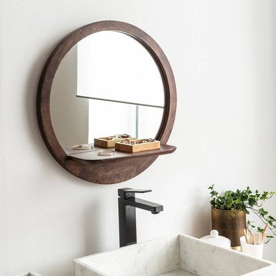 Miroir rond avec étagère en bois de manguier  MARLEY MADE IN MEUBLES 