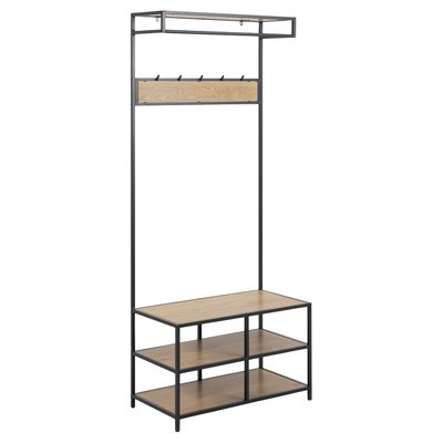 Banc d'entrée avec 2 étagères de rangement et 5 accroches MDF et Métal TOILINUX