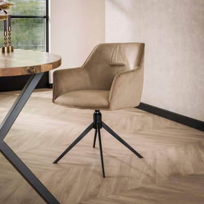 Fauteuil de table pivotant en velours sable motif damier (lot de 2) MELBOURNE PIER IMPORT