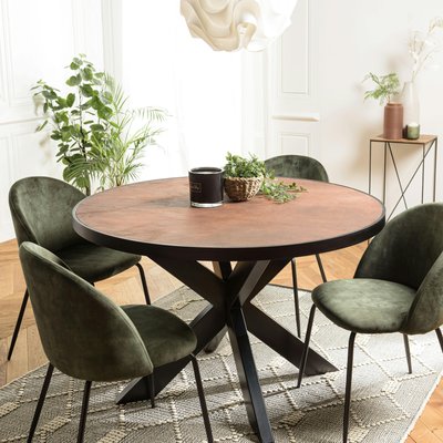 Table de repas ronde bois effet pierre rouille 120 cm BIHAR PIER IMPORT