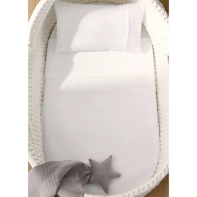 Lot drap plat et taie d’oreiller mini berceau coton lavé dentelle volant MANGO HOME