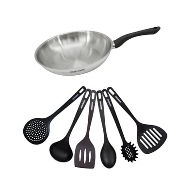Set poêle 28 cm en inox et 6 ustensiles GENEVA FACKELMANN