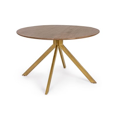 Table à manger ronde en manguier et pied laqué laiton L120 - RINGO HELLIN, DEPUIS 1862