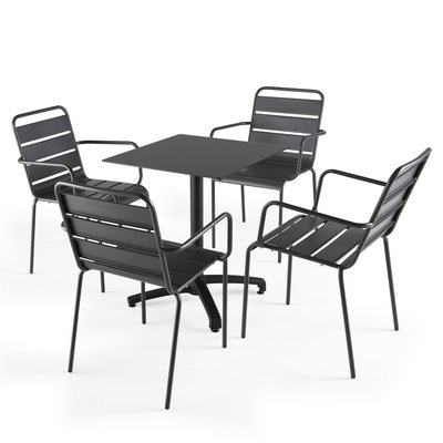 Table 60x60 cm inclinable stratifiée avec pied noir et chaises en métal, OPERA OVIALA