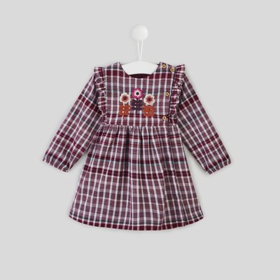 Robe à carreaux brodée fleurs en coton BIO BOUT'CHOU