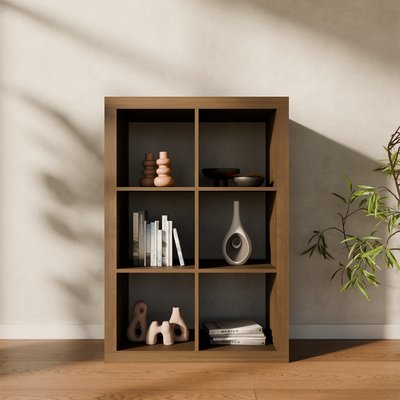 Etagère bibliothèque décor bois 2 niveaux 6 compartiments BASIKS SWEEEK