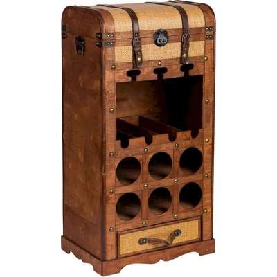 Coffre à bouteilles en bois artisanal  avec tiroir et étagères RECOLLECTION