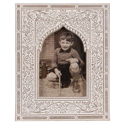 Cadre photo oriental mural ou à poser en bois gris et blanc 10x15cm WADIGA
