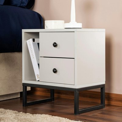 Table de nuit 2 tiroirs, 1 niche - gris effet laque JENA PIER IMPORT