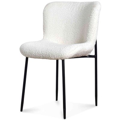 Chaise tissu bouclette blanc et pieds métal noir 50x57x82cm WADIGA