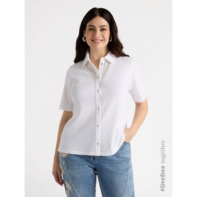 Chemise en jersey piqué avec insert sur le devant en résille brodée de paillettes, mélange de deux tissus différents FIORELLA RUBINO