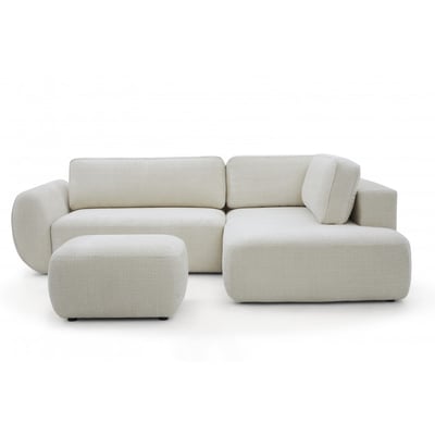 Canapé d'angle convertible 4 places en tissu texturé avec pouf, DENISE BOBOCHIC