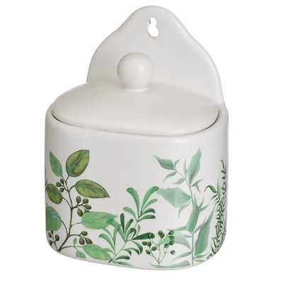 Pot à sel mural en céramique blanche motif feuillage WADIGA