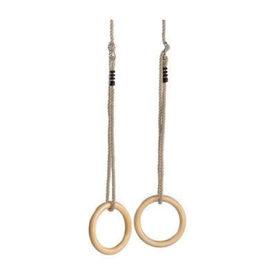 Anneaux de gym bois avec cordes chanvre (Lot de 2) JARDINDECO