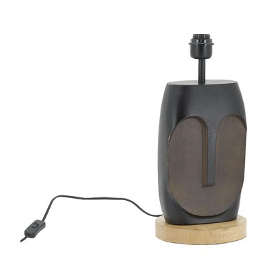 Pied de lampe Visage en aluminium noir et manguier AUBRY GASPARD