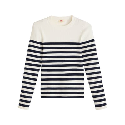 Pull écru au motif rayé avec un col v côtelé et des manches longues LEVI'S