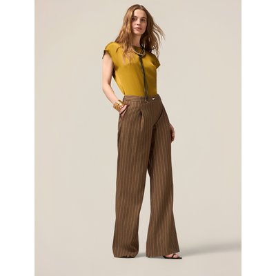 Pantalon palazzo réalisé en tissu mélangé lin rayé OLTRE