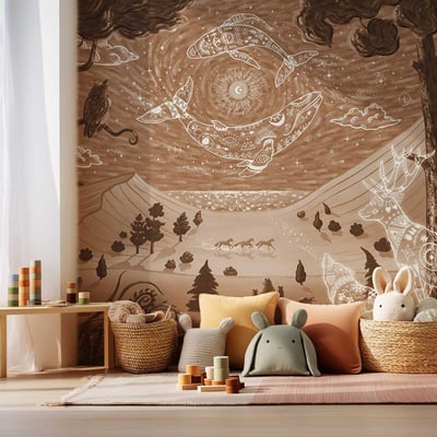 Papier peint animaux célestes chambre enfant HEXOA