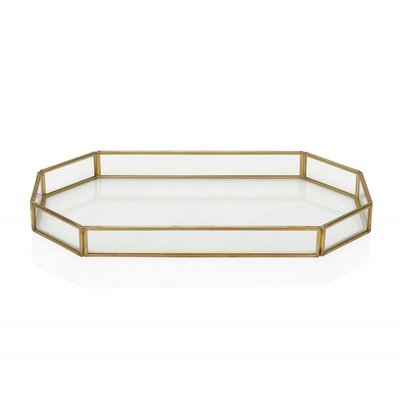 Plateau Décoratif en Laiton Doré et Verre - 27x16x3cm WADIGA