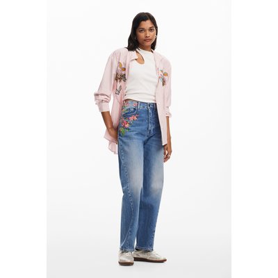 Desigual - Pantalon long en denim à fleurs DESIGUAL