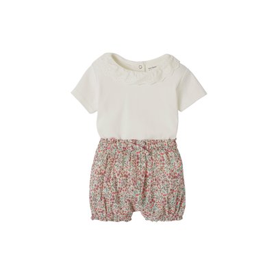 Ensemble T-shirt avec col et short fleuri naissance VERTBAUDET