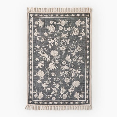 Tapis à imprimé fleurs, 120x180cm, 100% coton MONOPRIX
