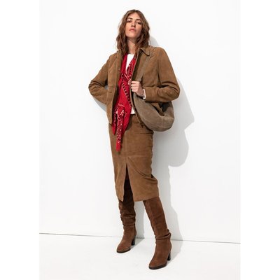 Jupe midi 100% cuir daim PROMOD