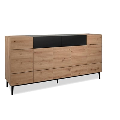 Buffet moderne 5 portes 1 tiroir décor bois et noir ALVA PIER IMPORT