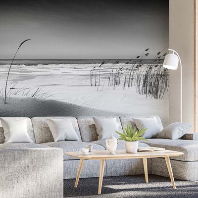 Papier peint plage des landes en n&b HEXOA
