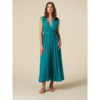 Robe longue avec empiècements en dentelle OLTRE
