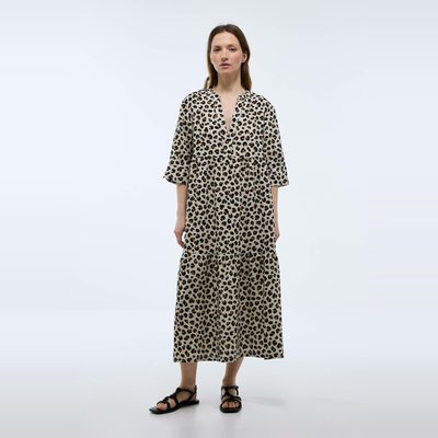 Robe midi ample imprimée en lin MONOPRIX