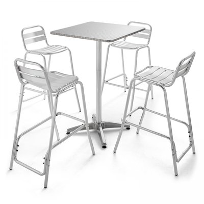 Table de terrasse mange debout carrée et 4 chaises hautes en aluminium, SOHO OVIALA
