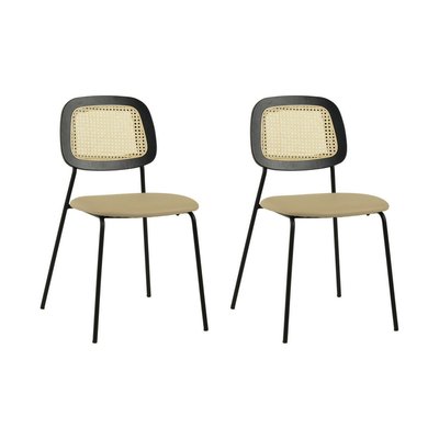 Lot de 2 Chaises en simili cuir et cannage - MEMPHIS MATHI DESIGN