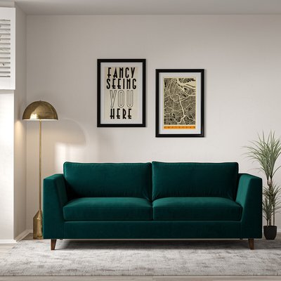Claudia Angular Velvet 3 Seater Feather Sofa with Dark Wood Legs SO'HOME
