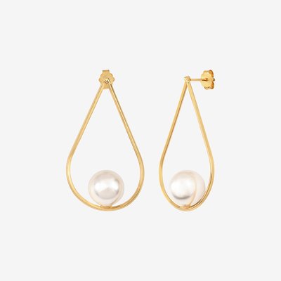 Boucles d'oreilles drop grand modele dorées perle de culture - meghan CAROLINE NAJMAN
