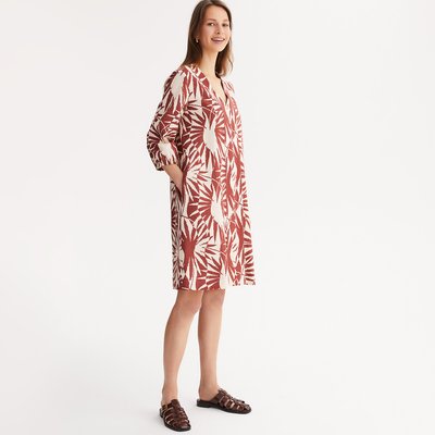 Vestido direito, estampado floral, mangas 3/4 ANNE WEYBURN