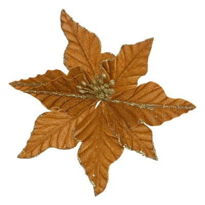 Poinsettia velours cuivre à pince 20cm ATMOSPHERA
