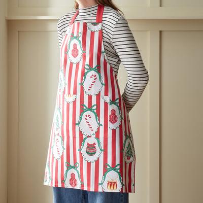 Vintage Stripe Christmas Cotton Kitchen Adult Apron CATHERINE LANSFIELD