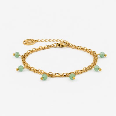 Bracelet chaîne acier inoxydable avec pierre d'Aventurine BALABOOSTE