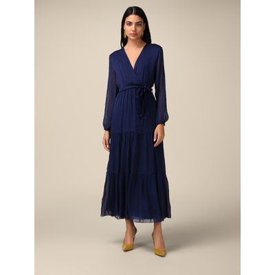 Robe longue en mousseline de soie/viscose effet froissé OLTRE