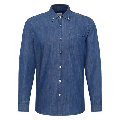 Chemise coupe slim fit Mustang en coton bleue brut aspect denim à col américain MUSTANG