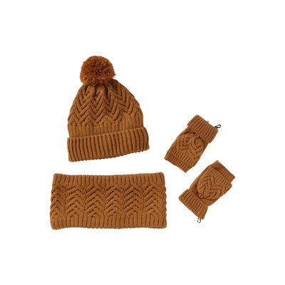 Ensemble bonnet + snood + moufles/mitaines en maille torsadée VERTBAUDET