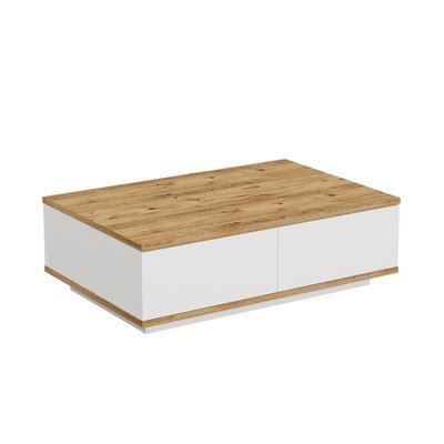 Table basse rectangulaire 1 abattant blanc et pin atlantique - L90 cm CALICOSY